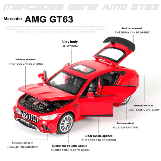 1:32 Mercedes Benz AMG GT63 Sports Car Alloy Diecast Car Model Sound Light Pull Back Toys Ornaments Gift For Children Collect