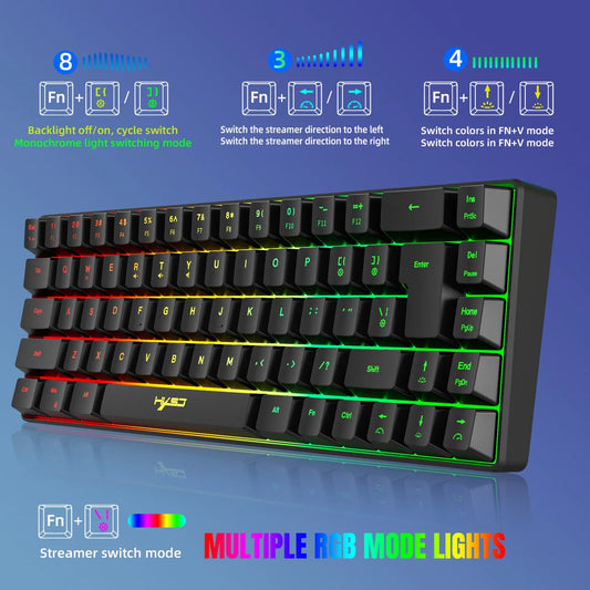 HXSJ V200 Wired Keyboard Portable 68 Key Mechanical Touch Film Gaming Keyboard 19-Key Conflict-Free Membrane RGB Backlight