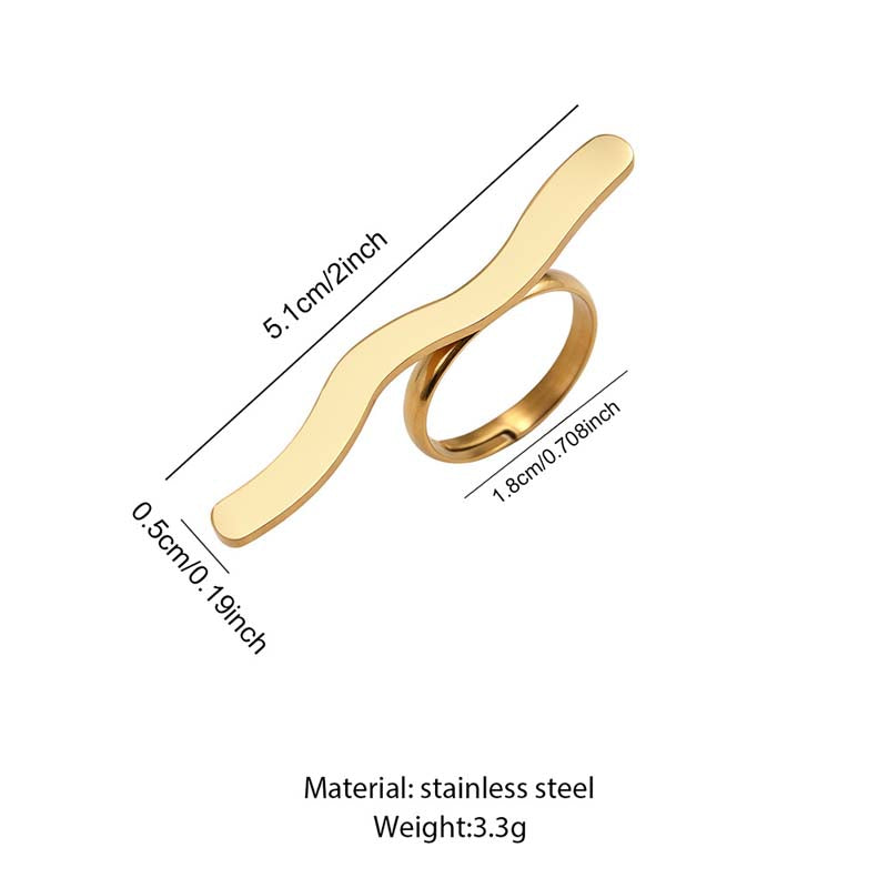 Stainless Steel Metal Wave Line Open Rings For Women Minimalist Gold Color Irregular Curved Adjustable Ring Jewelry Gift