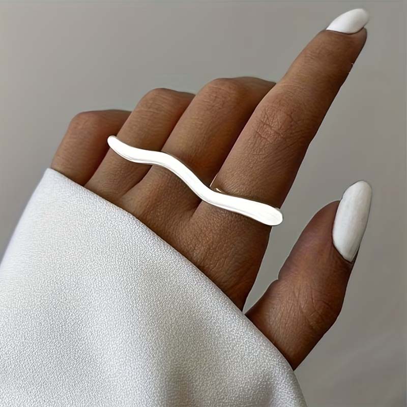 Stainless Steel Metal Wave Line Open Rings For Women Minimalist Gold Color Irregular Curved Adjustable Ring Jewelry Gift