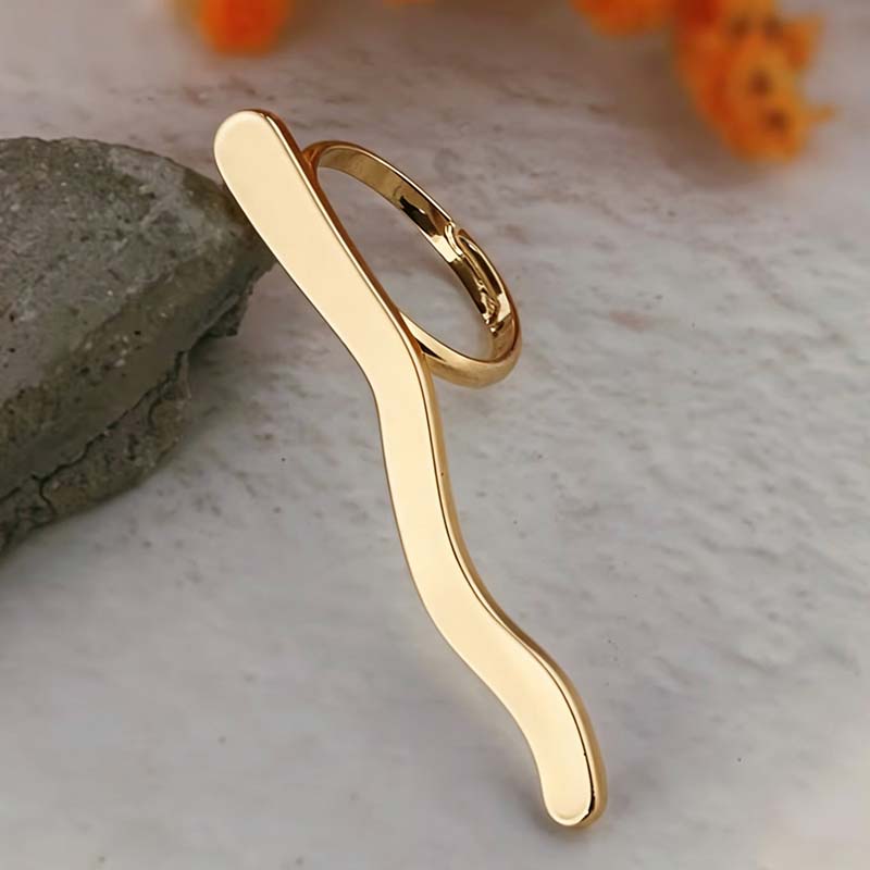 Stainless Steel Metal Wave Line Open Rings For Women Minimalist Gold Color Irregular Curved Adjustable Ring Jewelry Gift