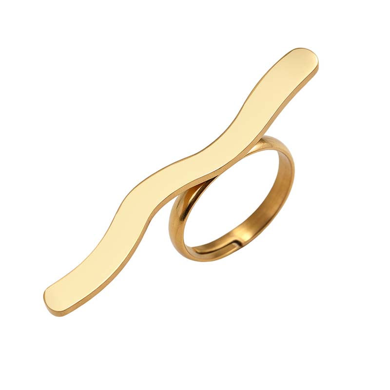 Stainless Steel Metal Wave Line Open Rings For Women Minimalist Gold Color Irregular Curved Adjustable Ring Jewelry Gift