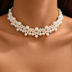 Elegant Imitation Pearls Necklace For Women Vintage Geometric Clavicle Chain Necklace Wedding Bride Jewelry Accessories