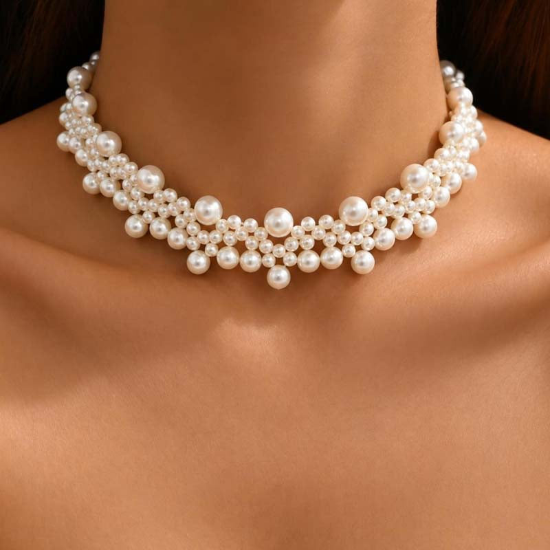 Elegant Imitation Pearls Necklace For Women Vintage Geometric Clavicle Chain Necklace Wedding Bride Jewelry Accessories