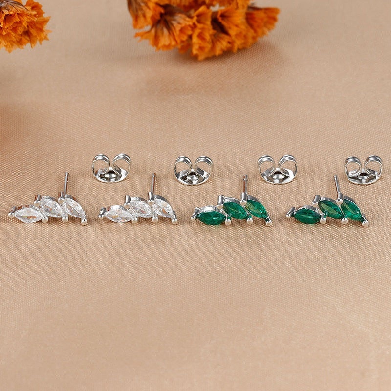 Luxury Green Crystal Zircon Leaves Stud Earrings for Women Fashion Gold Color Geometric Piercing Earring Bride Wedding Jewelry
