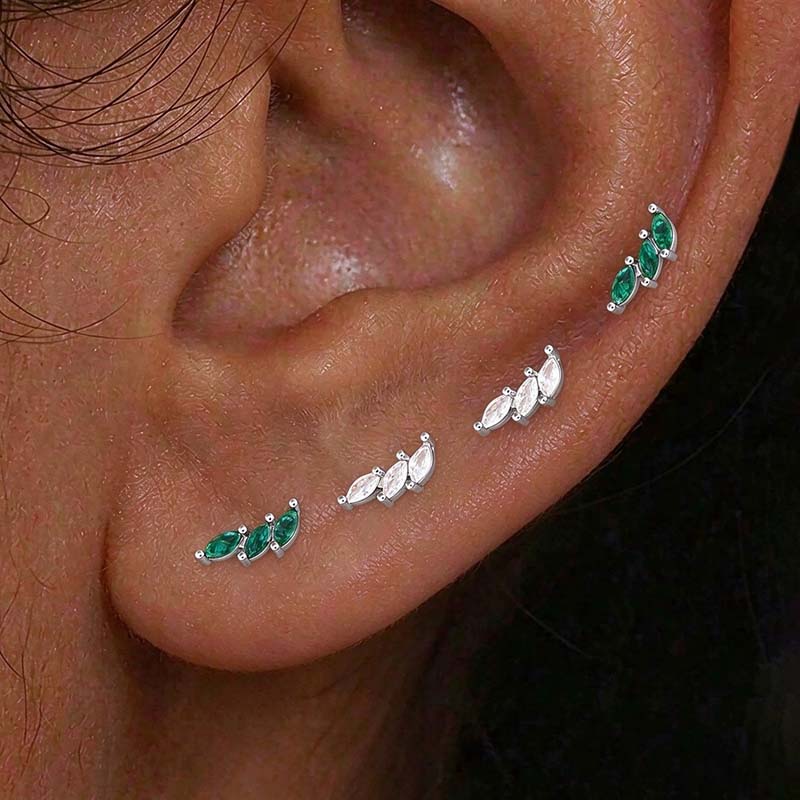 Luxury Green Crystal Zircon Leaves Stud Earrings for Women Fashion Gold Color Geometric Piercing Earring Bride Wedding Jewelry