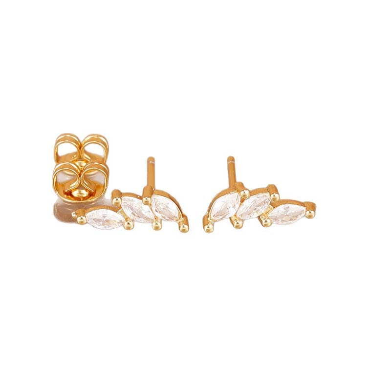 Luxury Green Crystal Zircon Leaves Stud Earrings for Women Fashion Gold Color Geometric Piercing Earring Bride Wedding Jewelry