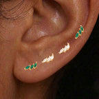 Luxury Green Crystal Zircon Leaves Stud Earrings for Women Fashion Gold Color Geometric Piercing Earring Bride Wedding Jewelry