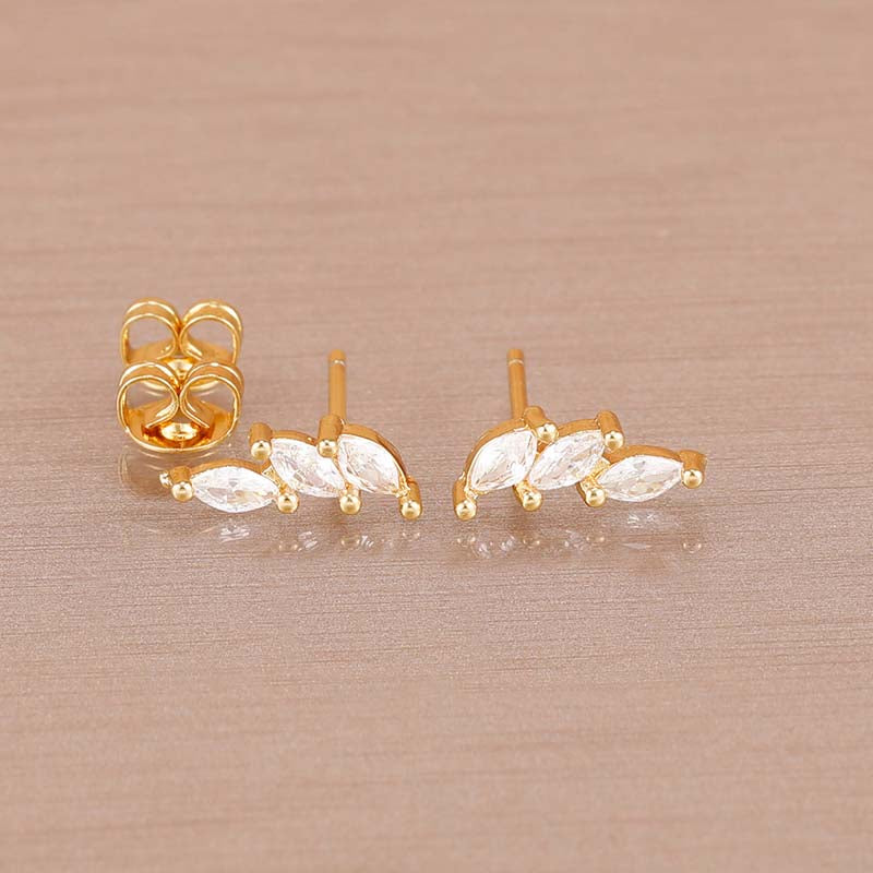Luxury Green Crystal Zircon Leaves Stud Earrings for Women Fashion Gold Color Geometric Piercing Earring Bride Wedding Jewelry