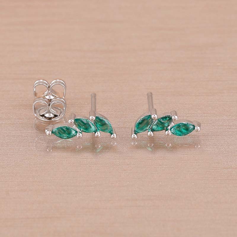 Luxury Green Crystal Zircon Leaves Stud Earrings for Women Fashion Gold Color Geometric Piercing Earring Bride Wedding Jewelry