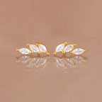 Luxury Green Crystal Zircon Leaves Stud Earrings for Women Fashion Gold Color Geometric Piercing Earring Bride Wedding Jewelry
