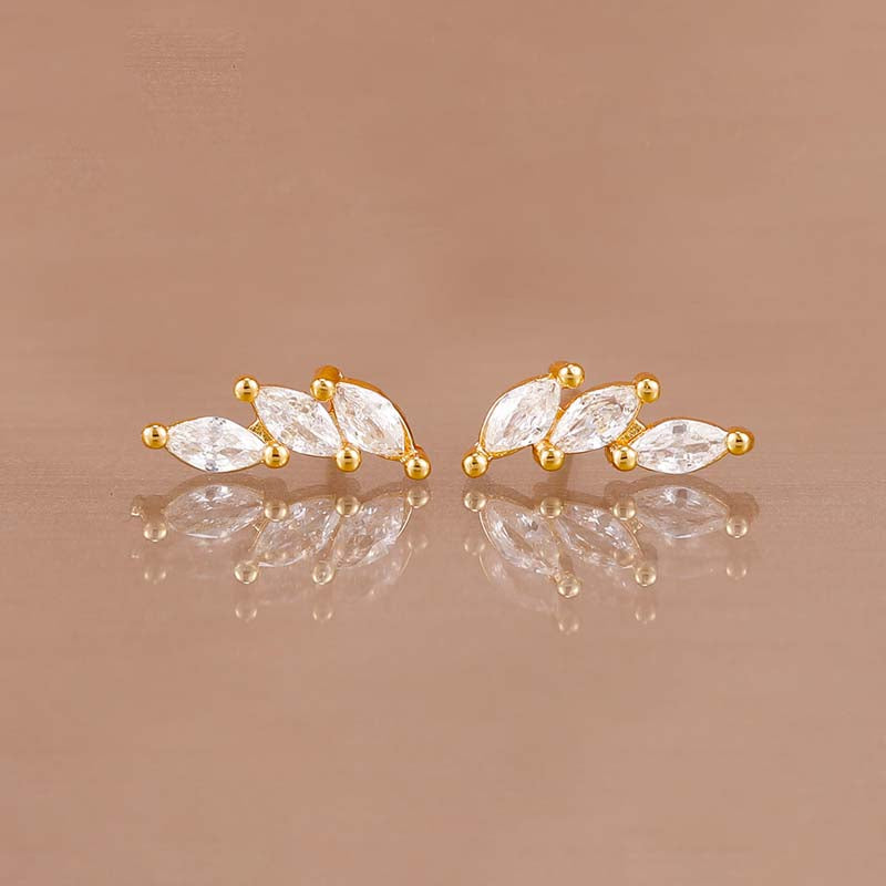 Luxury Green Crystal Zircon Leaves Stud Earrings for Women Fashion Gold Color Geometric Piercing Earring Bride Wedding Jewelry