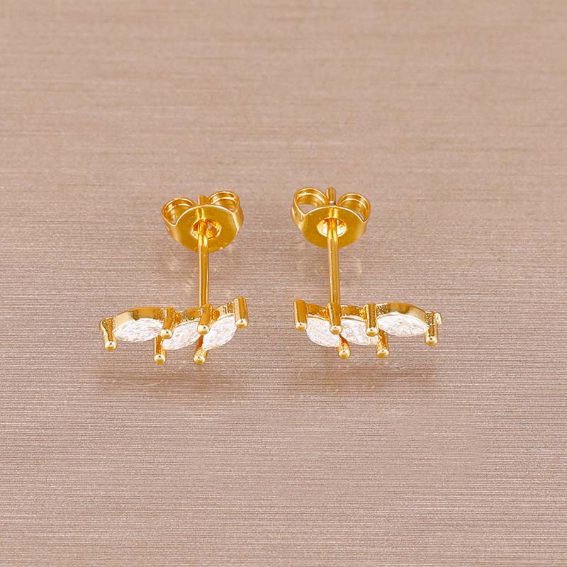 Luxury Green Crystal Zircon Leaves Stud Earrings for Women Fashion Gold Color Geometric Piercing Earring Bride Wedding Jewelry