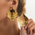 Creative Gold Color Square Glitter Stud Earrings For Women Classic Geometric Exquisite Earrings Temperament Banquet Jewelry
