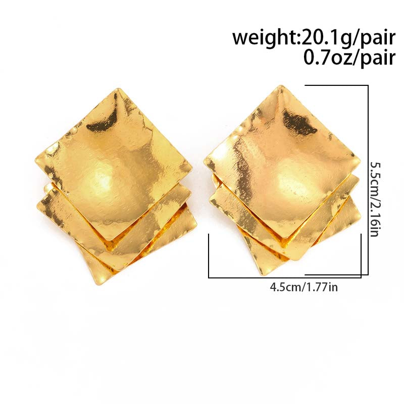 Creative Gold Color Square Glitter Stud Earrings For Women Classic Geometric Exquisite Earrings Temperament Banquet Jewelry