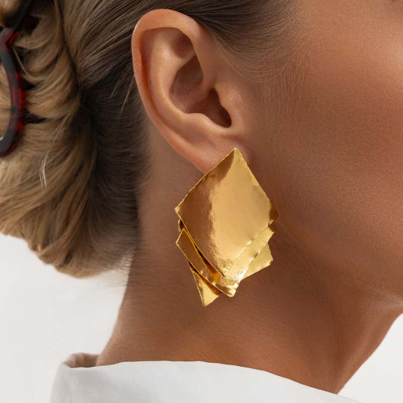Creative Gold Color Square Glitter Stud Earrings For Women Classic Geometric Exquisite Earrings Temperament Banquet Jewelry