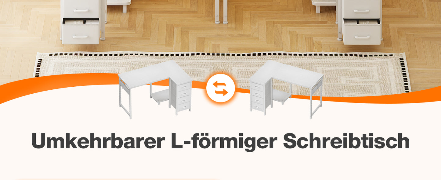 Coleshome Corner Desk, 100X70Cm Desk L Shape with 4 Drawers, Reversible Computer Gaming Desk for Office Study Bedroom, White