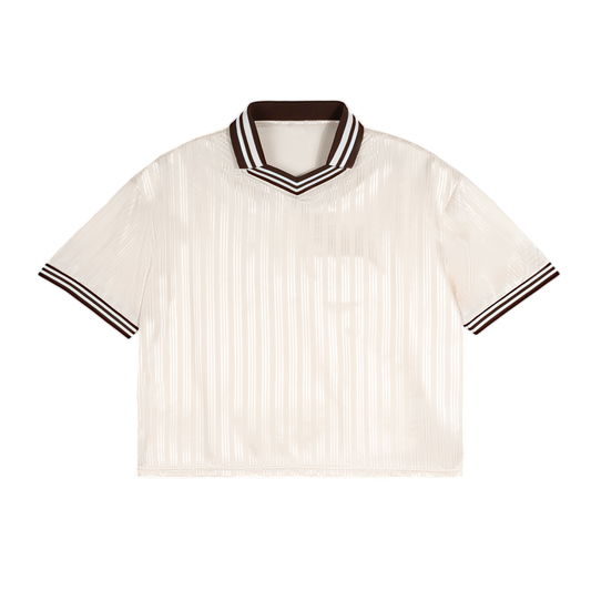 Casual Unisex Contrast Striped Polo Collar Tee Shirt