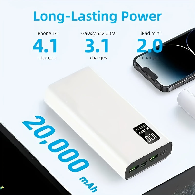 BYGP Portable Charger, 22.5W 10000/20000Mah USB C Input And Output Power Bank for Fast Charging, PD 3.0 + QC 4.0 LED Display Mobile Battery Pack Compatible with Iphone 15/14/13/12 Pro, for Samsung S21, Google/Ipad Tablets, Et