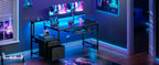 Coleshome gaming desk with LED, 140x48 cm, black, cloth drawers, 2 sockets and 2 USB ports, Home Office monitor stand