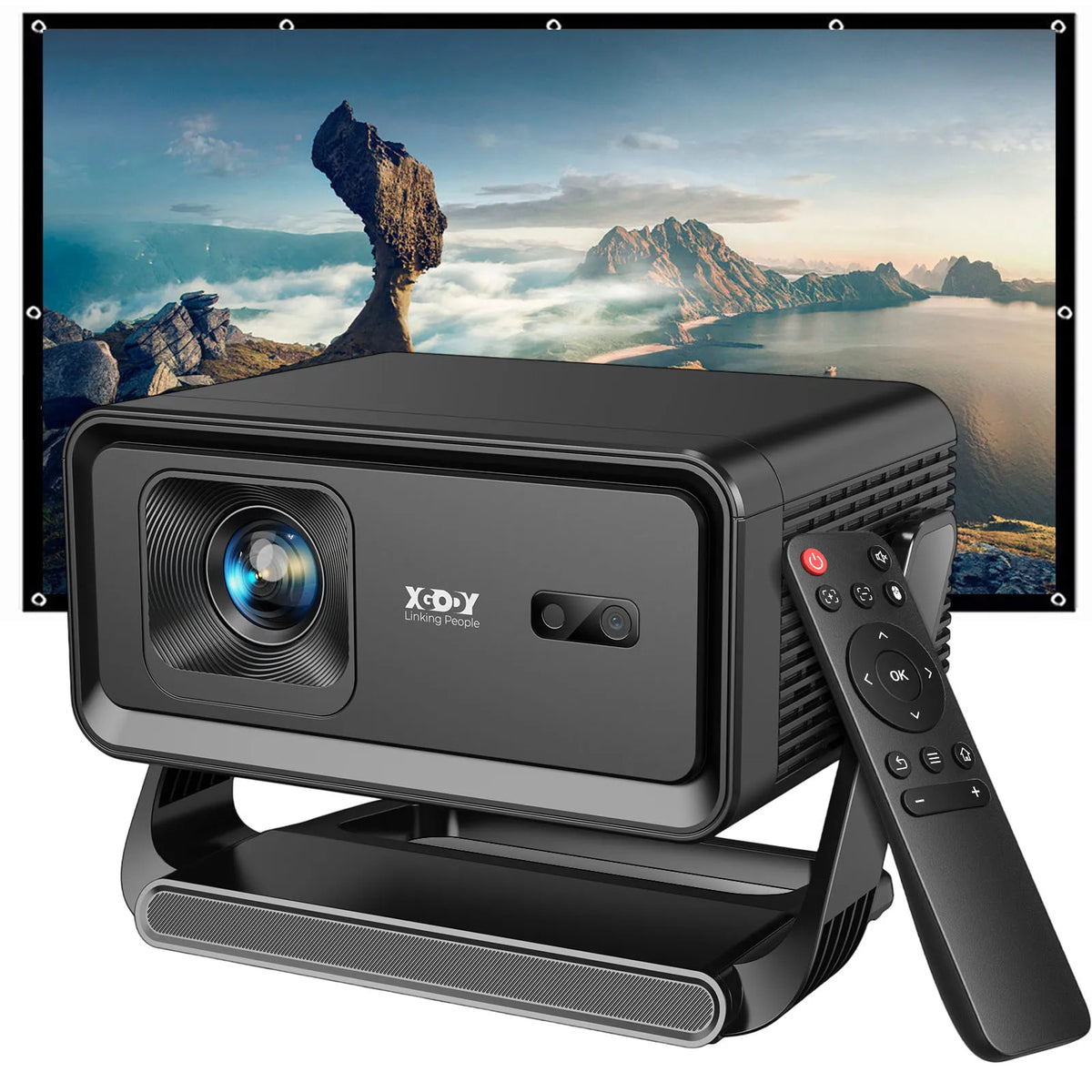 Xgody Auto Focus Android14 4K Projector 360Ansi 8K Native 720P Gimbal A1 with Wifi6 Bt5.4 Allwinner H726 Portable Outdoor