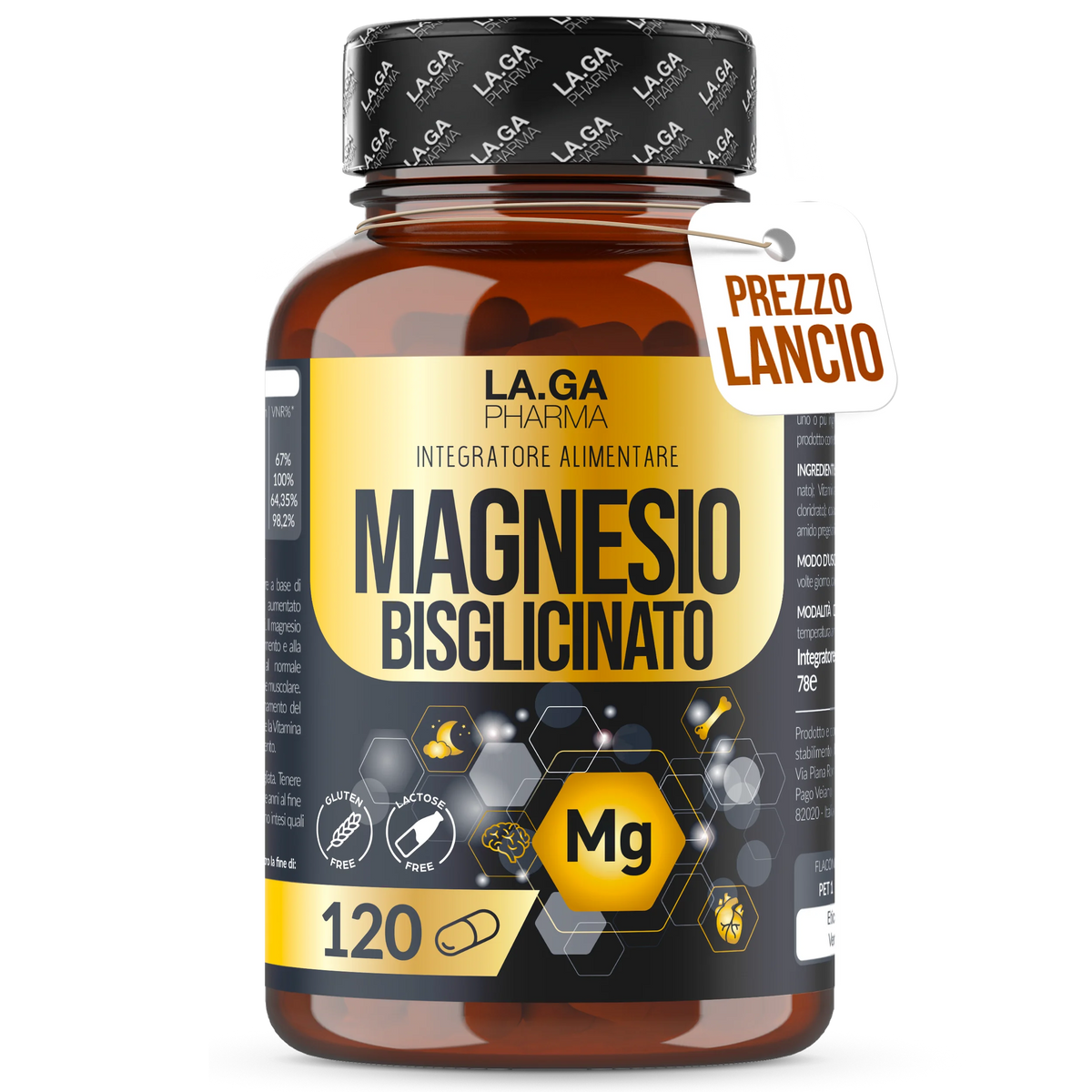 [2PCS PROMO] BISGLICINATED MAGNESIUM (Supply Up to 4 Months), Full Magnesium 120 Capsules with Vitamins B5, B6 and B1. Integrator Fatigue and Stress. Gluten-free and Lactose-free, Made In Italy. LAGA PHARMA | LAGA Pharma. LAG