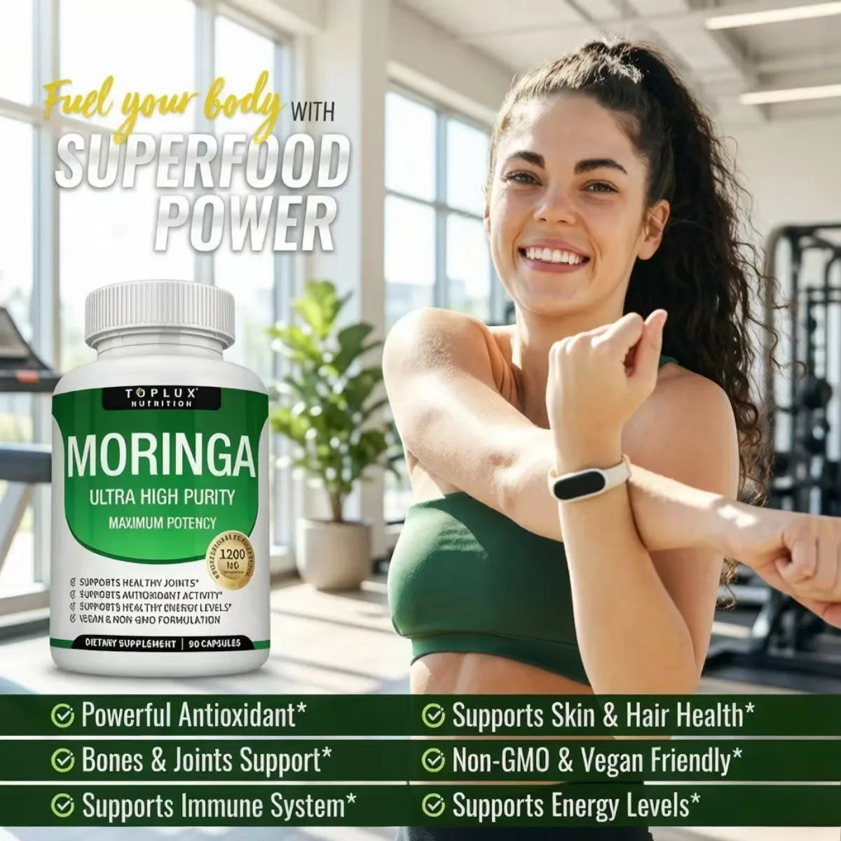 Moringa 1200mg Ultra High Purity Maximum Potency Nutritional Supplement Capsules - 90 Count