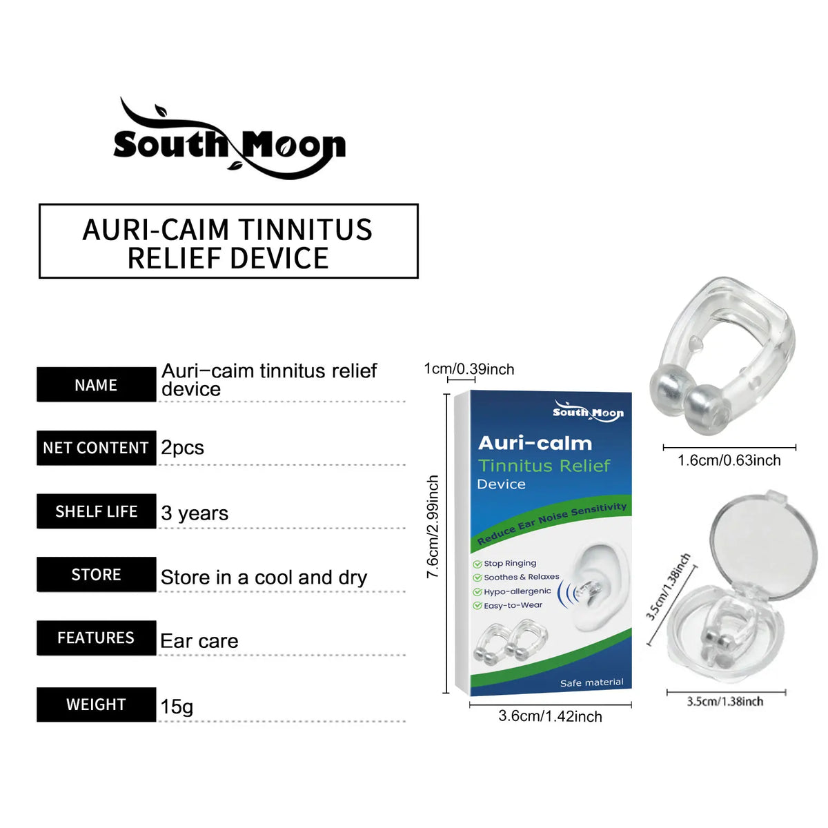 Tinnitus Relief Ear Clip Treat Ringing Relieve Pain Dizziness Otitis Improve Hearing Calming Ear Set Pressure Portable Ear Tools