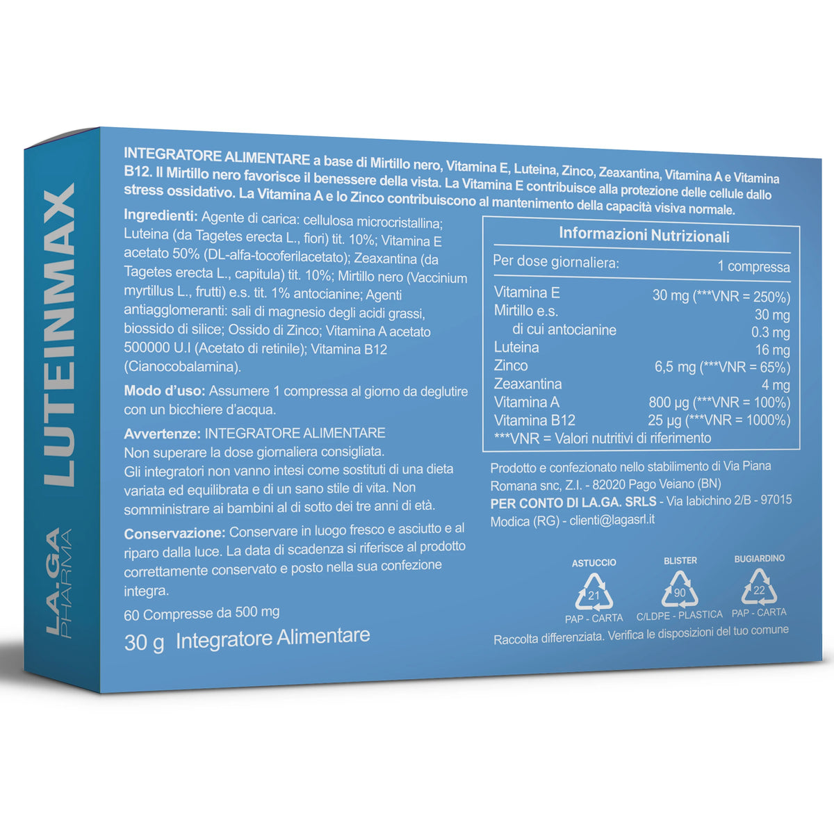 Supplement Eyes with Lutein and Zeaxanthin High Dosage. 60 Tablets with Cranberry, Vitamins A, E, B12, Zinc. Antioxidants Eye Sight Supplements. Protects against Oxidative Stress and Maculopathy