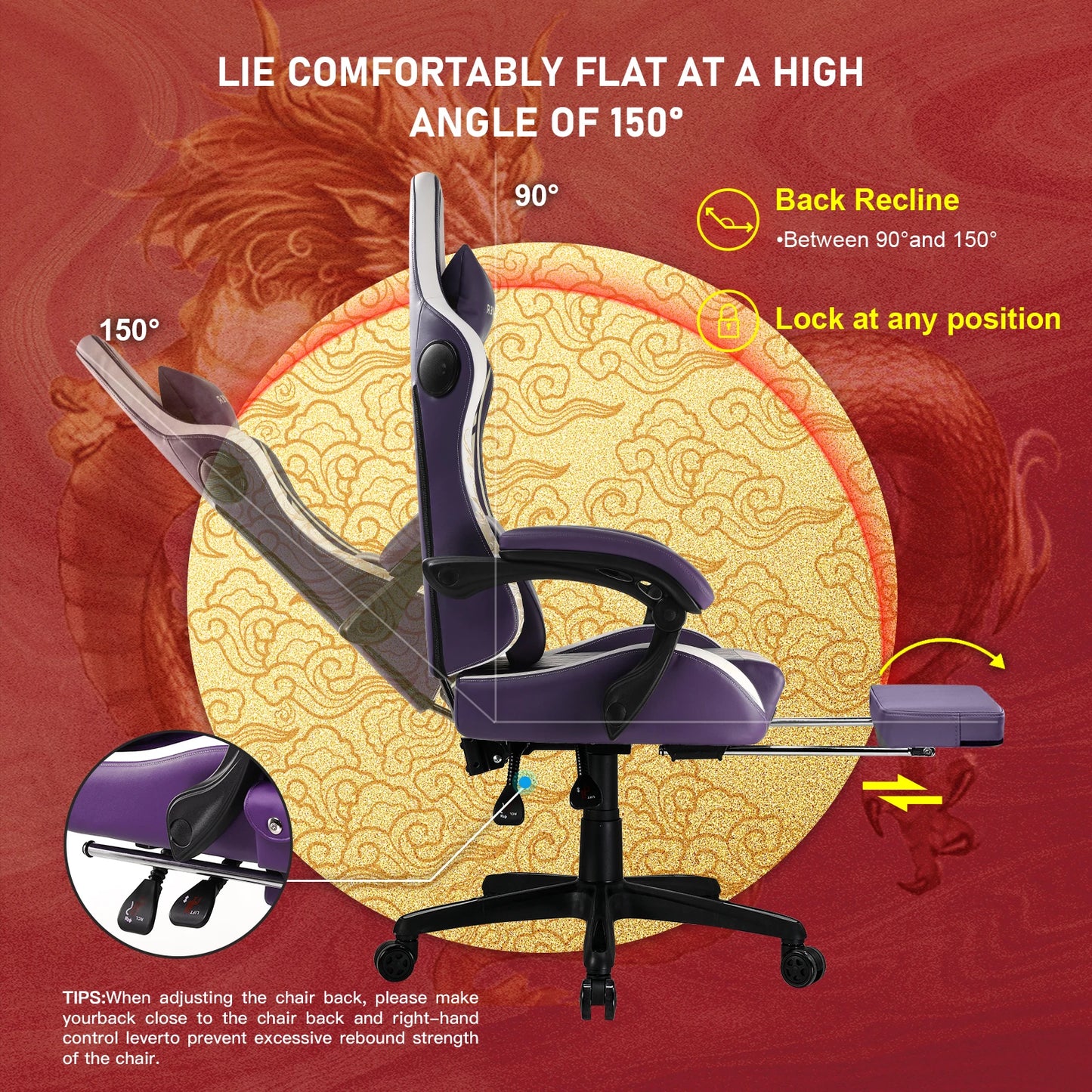 GTPLAYER Dragon Gaming Chair with Bluetooth & Footrest