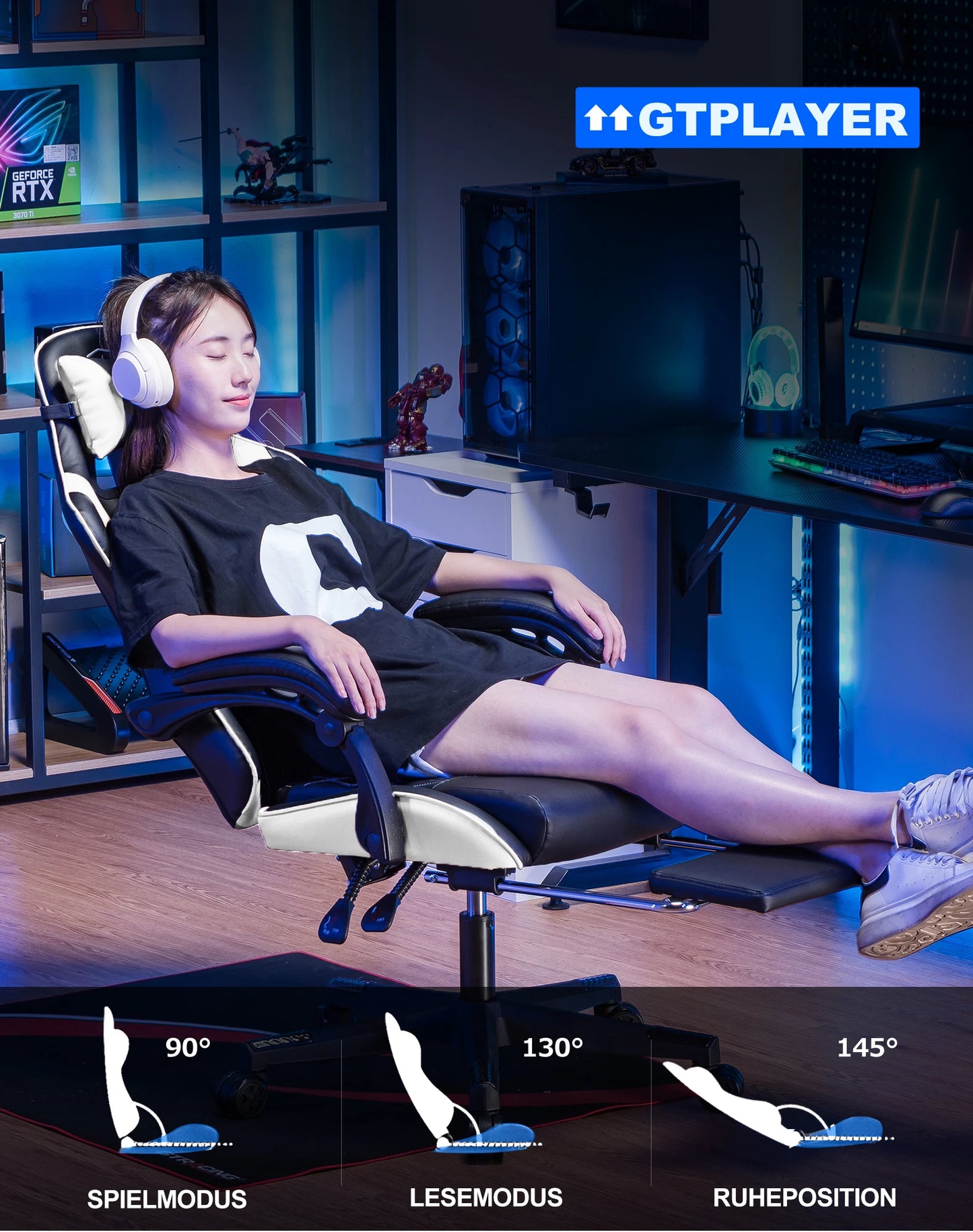 GTPLAYER Gaming Chair with Footrest & Lumbar Pillow