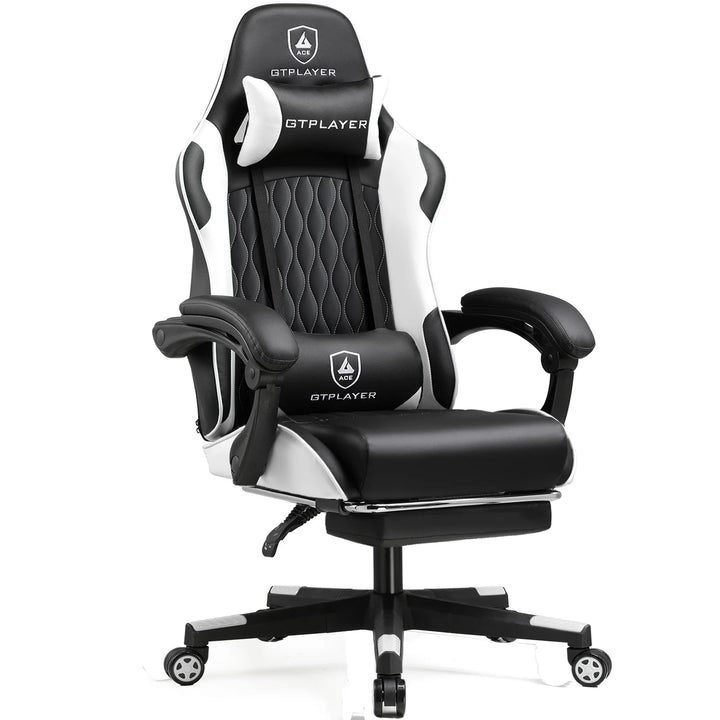 GTPLAYER Silla gaming Silla gamer Silla de oficina ergonómica Reposapiés Soporte lumbar y almohadas ajustables Silla gaming