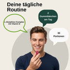 L-Glutathione Gummies |   Laboratory Tested in Germany |   Food Supplements |   With Vitamin C and Vitamin E |   With Collagen |   Fruity Gummy Candy |   Free from Genetic Modification |   60 Gummy Bears