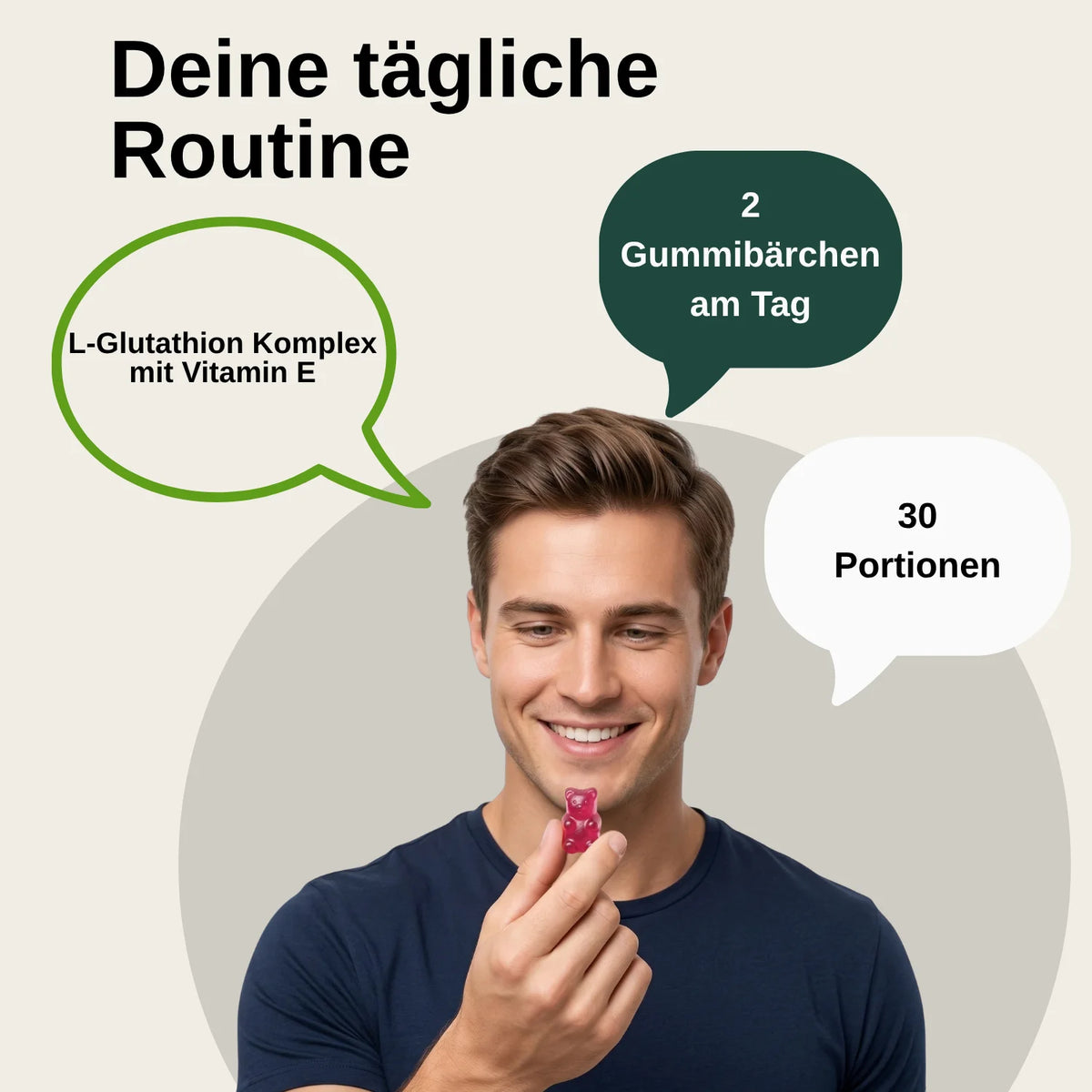 L-Glutathione Gummies |   Laboratory Tested in Germany |   Food Supplements |   With Vitamin C and Vitamin E |   With Collagen |   Fruity Gummy Candy |   Free from Genetic Modification |   60 Gummy Bears