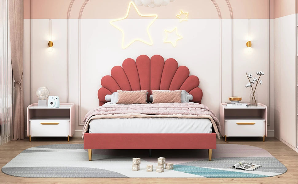Creahappy, 140×200 cm Double Bed, Teen Bed, Girls’ Bed, Children’S Bed, Upholstered Bed, Kids’ Bed, Secondary Bedroom Bed, Guest Room Bed, Sturdy And Quiet Bed Frame, Trendy “Girl-Style” Bedroom Bed Frame, Velvet,