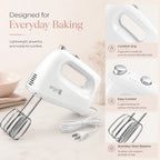 Everyday Baking Hand Mixer, 400W 5-Speed Electric Kitchen Mixer with Dough Hooks, Turbo Beaters and Whisk for Cake, Cookie Dough and Cream