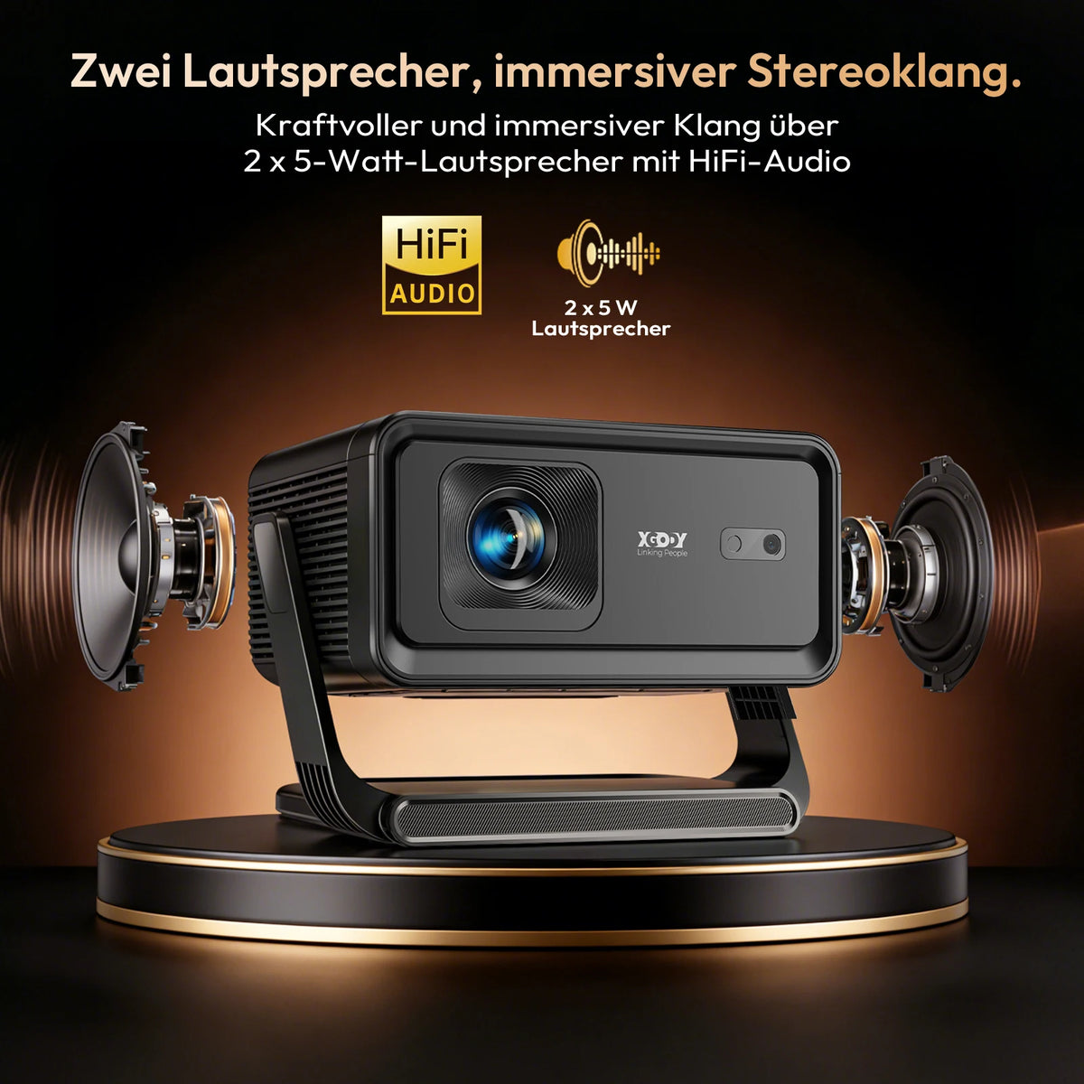 Xgody Auto Focus Android14 4K Projector 360Ansi 8K Native 720P Gimbal A1 with Wifi6 Bt5.4 Allwinner H726 Portable Outdoor