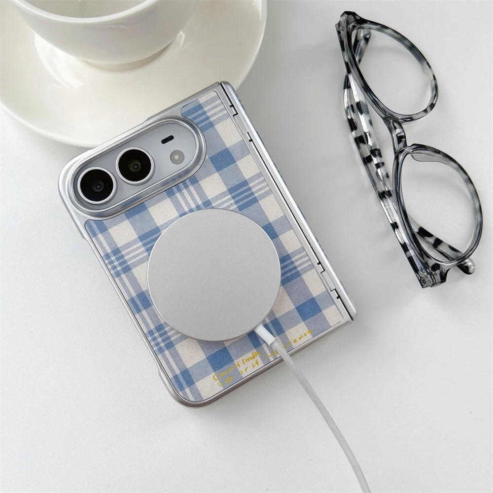 Korean Plaid Fashion Leather Magnetic Phone Case for iPhone Duo Cute Protective Case For Apple iPhone Duo Lovely Leather Cases