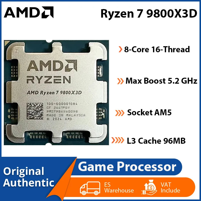 Original AMD Ryzen 7 9800X3D Desktop Processor  Zen 5 Processor Architecture 8 Cores 16 Threads AM5 CPU Socket PCIe 5.0 Express Version