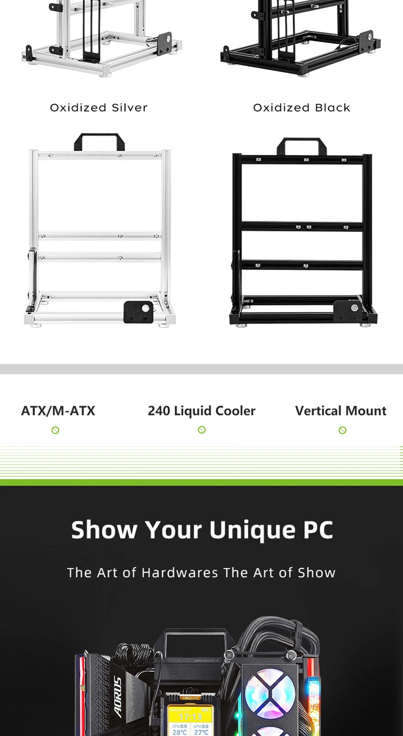 METALFISH BlockCase Aluminum Open Frame Case Support ATX/M-ATX Mainboard GPU Mount Horizontally 240 Water Cooler Gaming Cabinet
