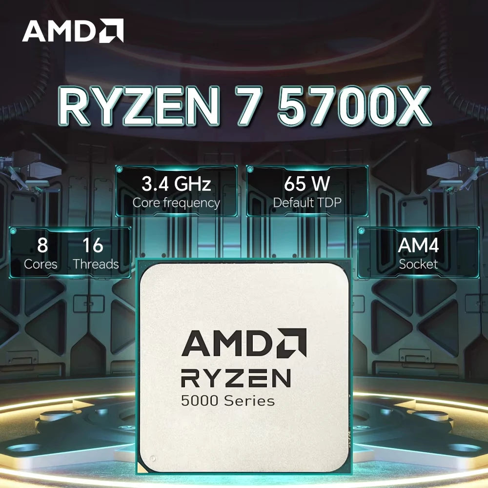AMD Ryzen 7 5700X Desktop Processor 8C/16T, 4.6GHz, 32MB Cache, AM4, No Cooler Included