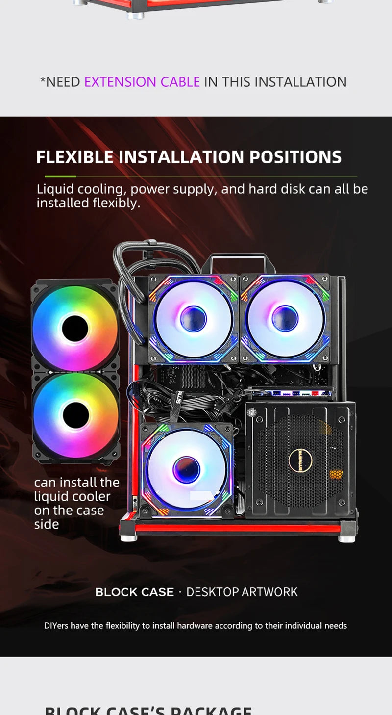 METALFISH BlockCase Aluminum Open Frame Case Support ATX/M-ATX Mainboard GPU Mount Horizontally 240 Water Cooler Gaming Cabinet