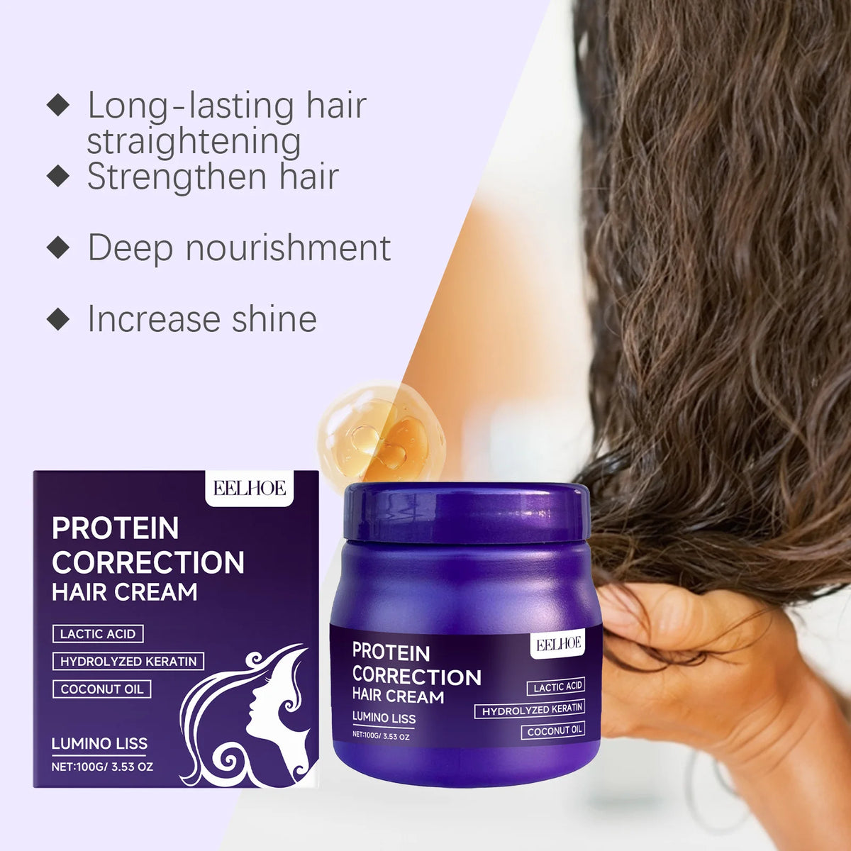 Protein Hair Straightening Cream with Silk Shine Technology Smooth Frizz Hair Intensive Dry Damaged Repair Keratin Hair Treatment Hydrating Hair Mask