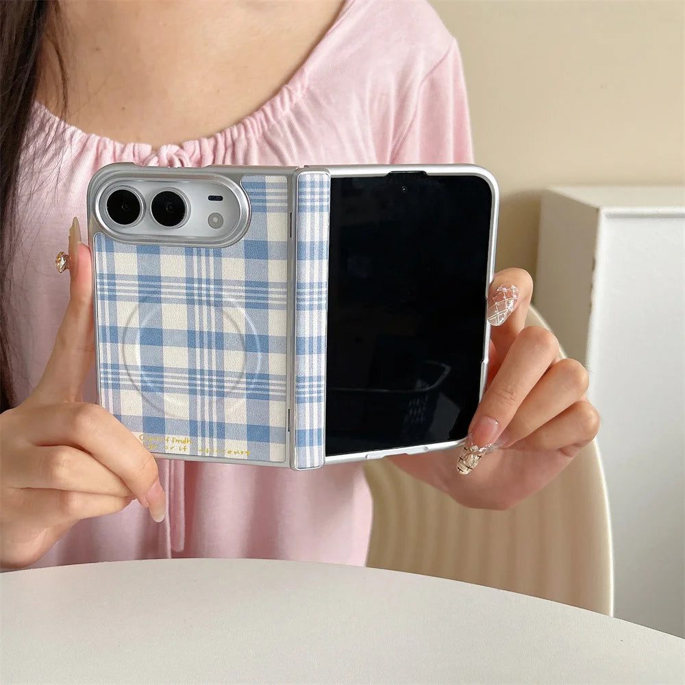 Korean Plaid Fashion Leather Magnetic Phone Case for iPhone Duo Cute Protective Case For Apple iPhone Duo Lovely Leather Cases