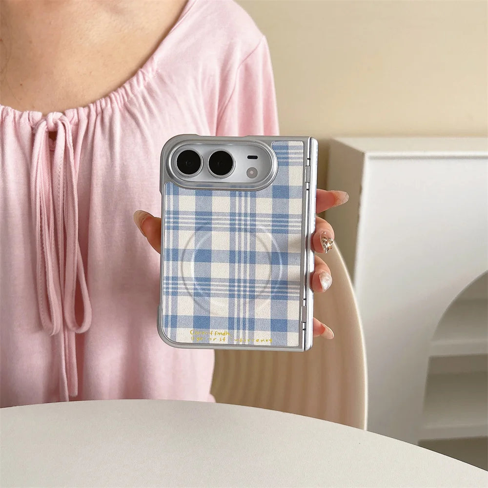 Korean Plaid Fashion Leather Magnetic Phone Case for iPhone Duo Cute Protective Case For Apple iPhone Duo Lovely Leather Cases