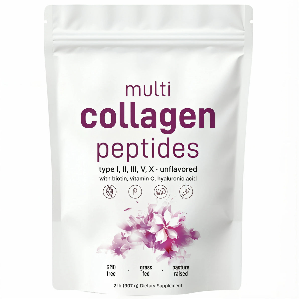 2 Lbs Micro-ingredient Multi-Collagen Peptide Powder Hydrolyzed Types I II III V X with Biotin Hyaluronic Acid & Vitamin C Odorless Collagen for Men & Women Easy Dissolve