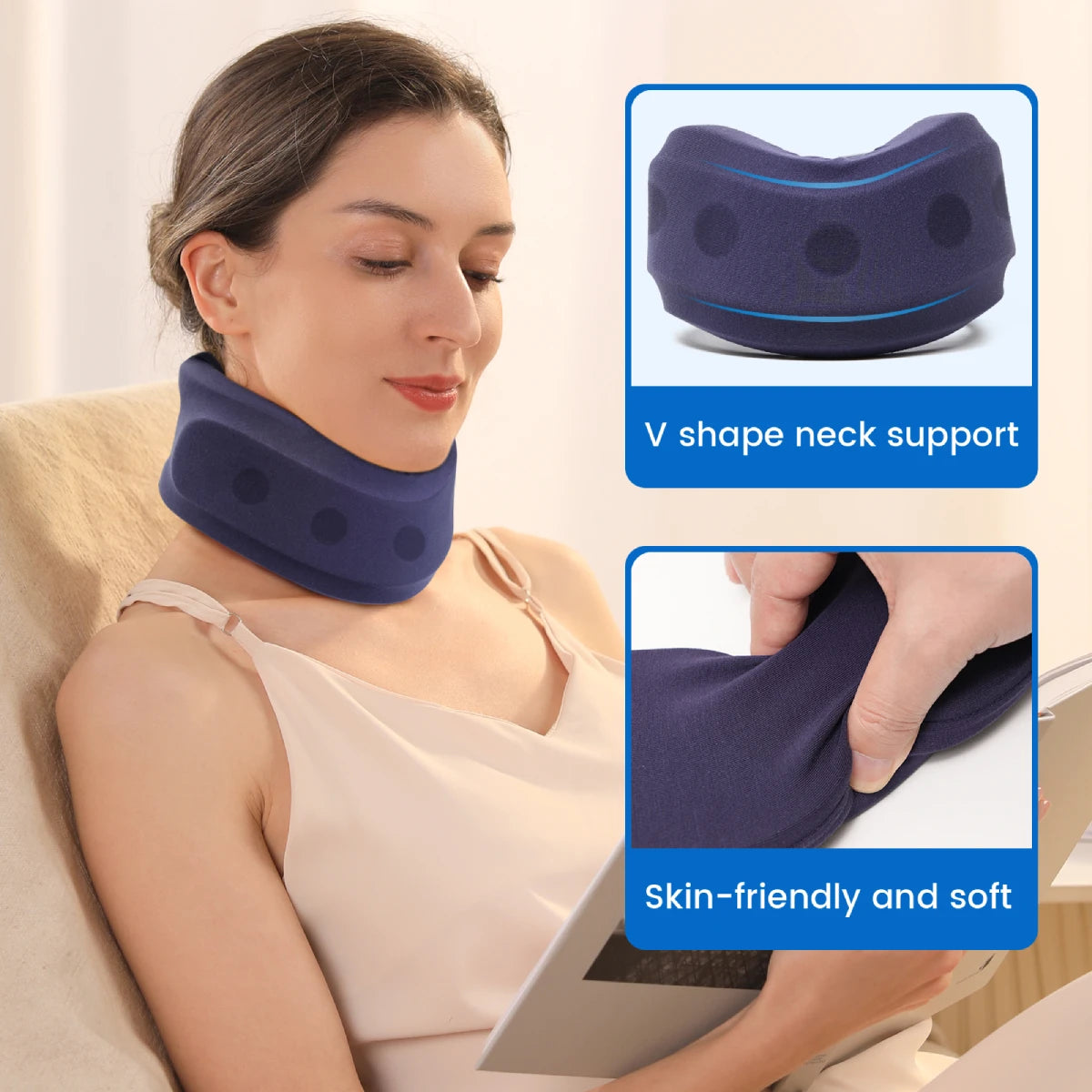 VELPEAU Foam Neck Support Brace for Neck Pain and Posture Correction, Adjustable Cervical Collar with Replaceable Sleeve