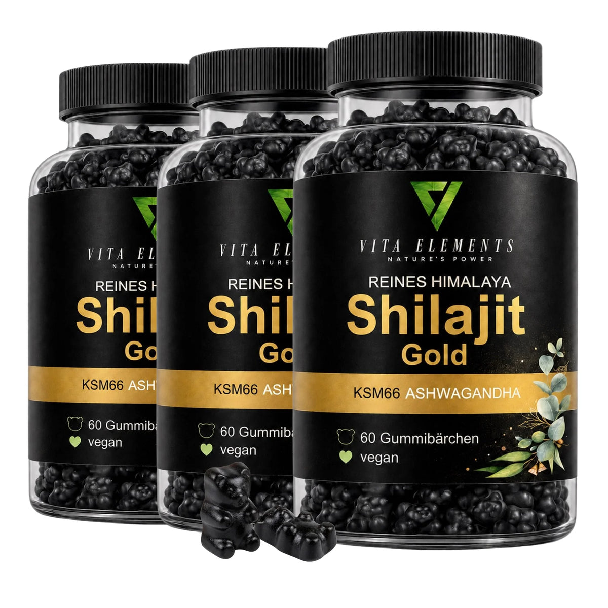 Himalaya Shilajit Gold Gummies |   Laboratory Tested in Germany |   Food Supplements |   60 Gummy Bears |   Vegan |   Without Genetic Engineering |   3-Piece Set