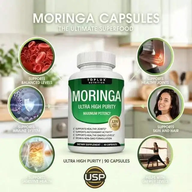 Moringa 1200mg Ultra High Purity Maximum Potency Nutritional Supplement Capsules - 90 Count