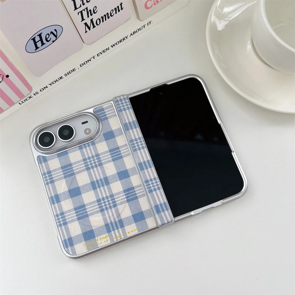 Korean Plaid Fashion Leather Magnetic Phone Case for iPhone Duo Cute Protective Case For Apple iPhone Duo Lovely Leather Cases